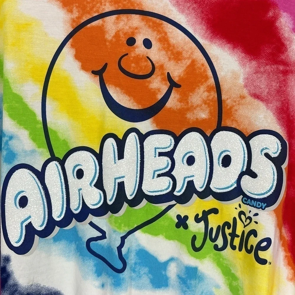 Justice x Airheads Rainbow Glitter Tie-Dye Short Sleeve Tee Girls Size XL NWT!